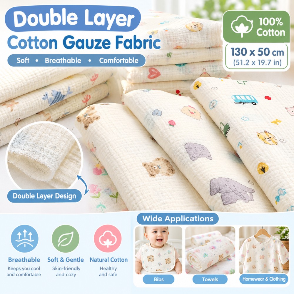Baby Clothing Bag - 130x50cmcotton double-layer gauze printed crepe fabric