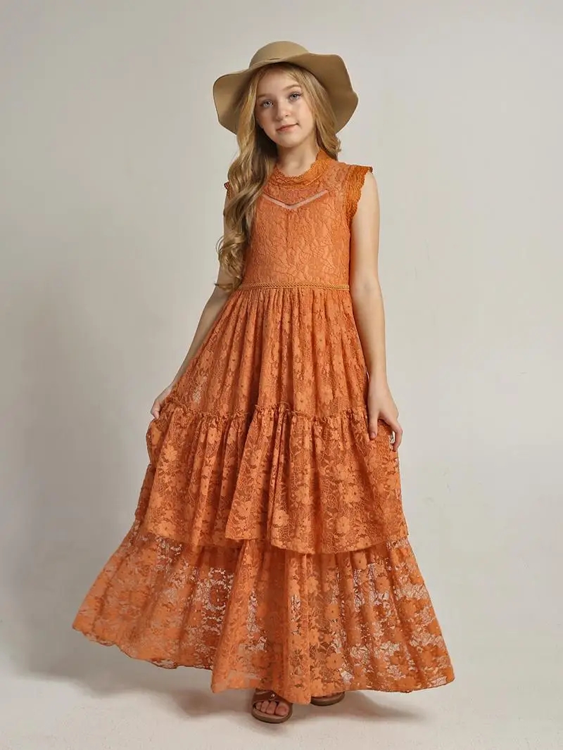 Girls Flower Dress Lace Cotton - Baby Clothing Crochet 评论和价格